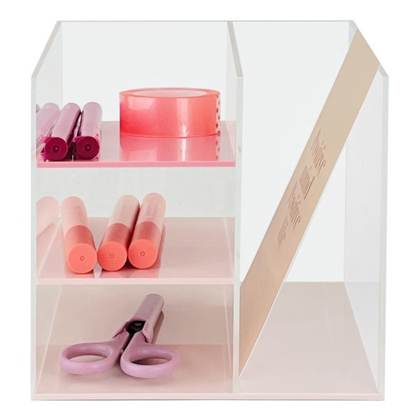 slide 4 of 4, Realspace® Acrylic Slot Desk Organizer, 6""H x 6""W x 5-7/16""D, Clear/Pink, 1 ct