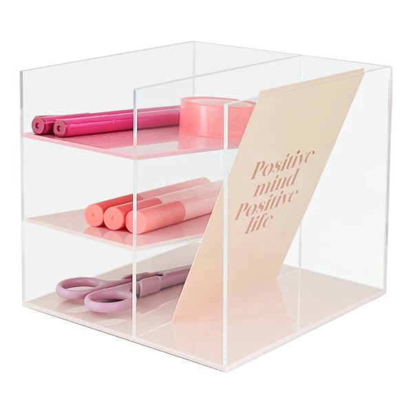 slide 3 of 4, Realspace® Acrylic Slot Desk Organizer, 6""H x 6""W x 5-7/16""D, Clear/Pink, 1 ct