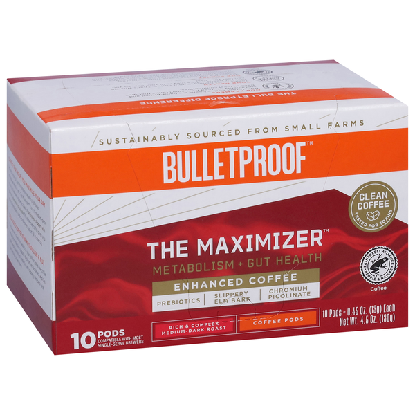 slide 1 of 1, Bulletproof Medium-Dark Roast The Maximizer Coffee 10 - 0.45 oz Pods, 4.5 oz