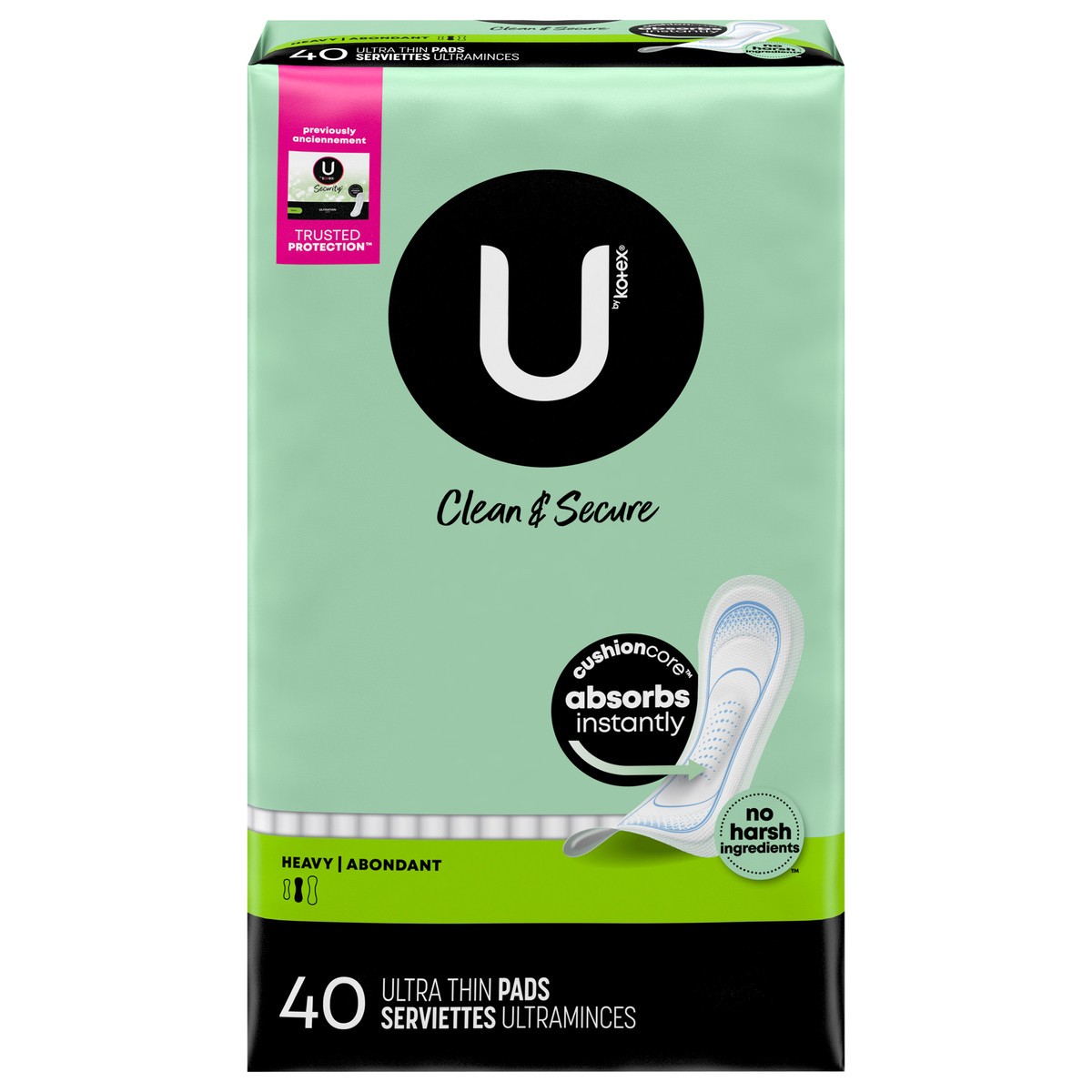 slide 1 of 16, U by Kotex Clean & Secure Ultra Thin Pads, Heavy Absorbency, Long Length, 40 Count, 40 ct