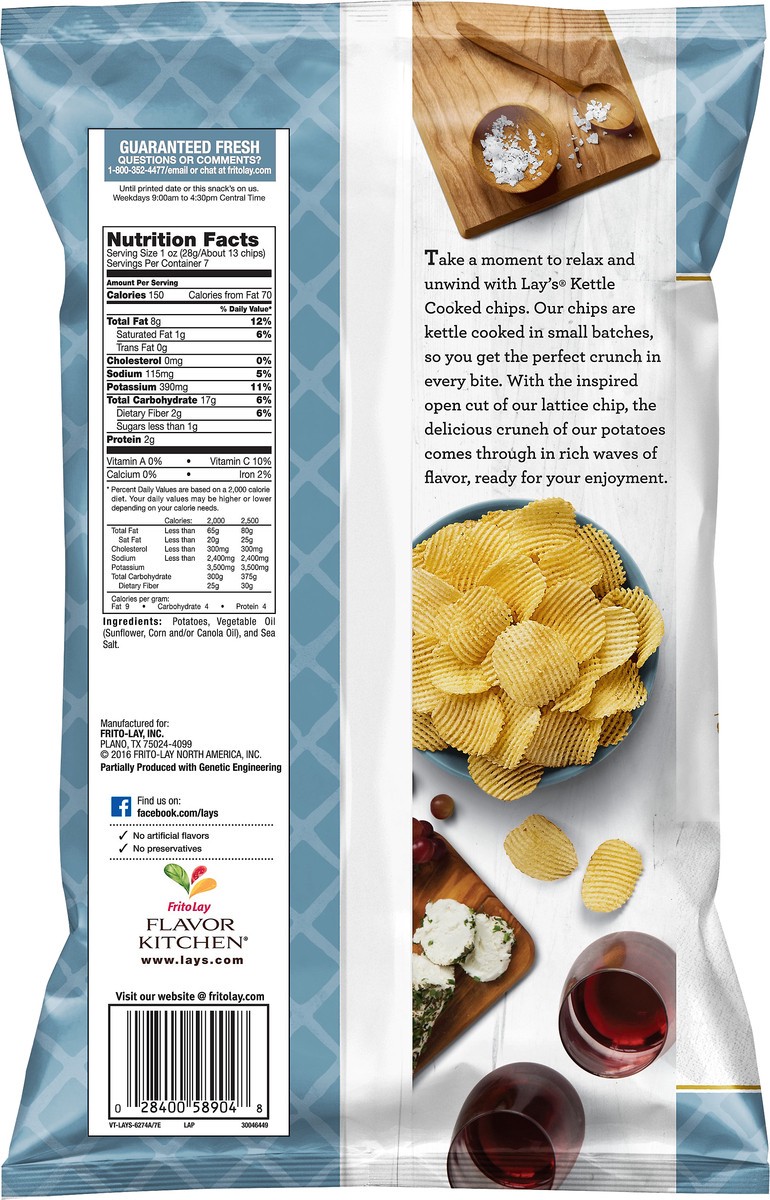 slide 5 of 5, Lay's Kettle Cooked Lattice Cut Potato Chips Sea Salt 7 Oz, 7 oz