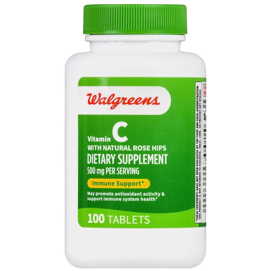slide 4 of 5, Walgreens Vitamin C with Natural Rose Hips 500 mg, 100 ct