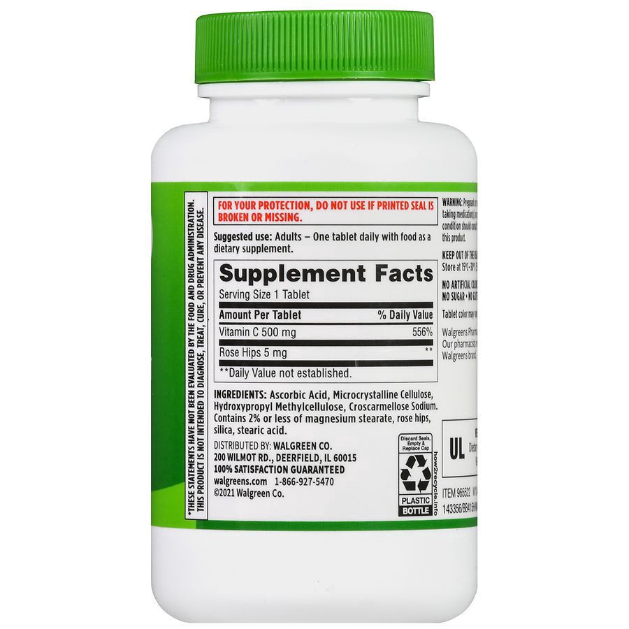 slide 5 of 5, Walgreens Vitamin C with Natural Rose Hips 500 mg, 100 ct