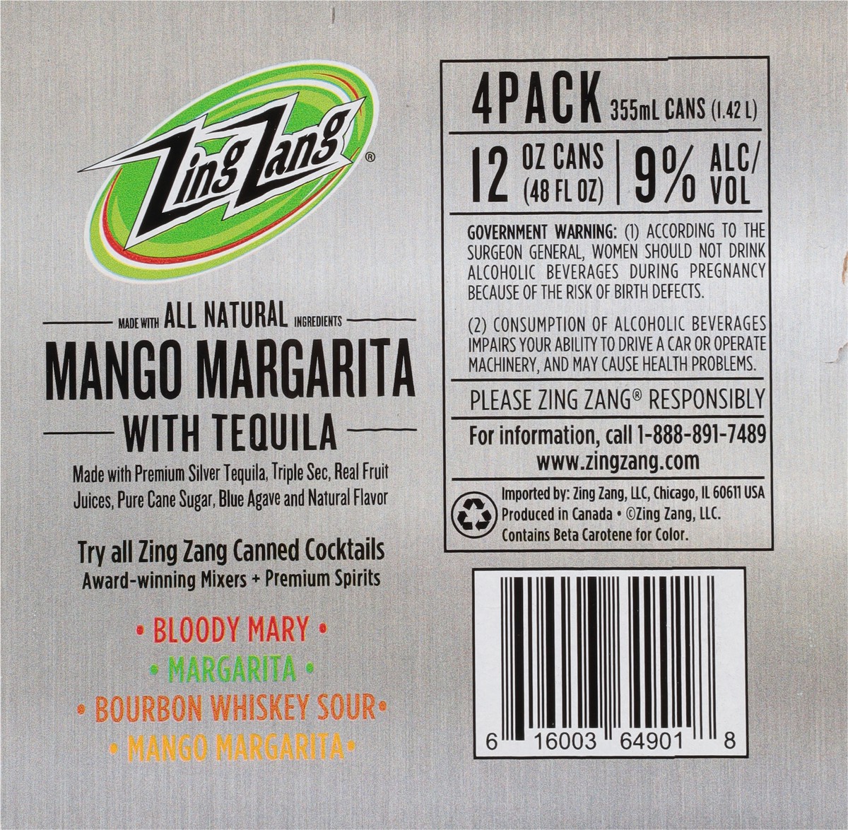 Zing Zang Mango Margarita with Tequila 4 12 oz Cans 4 ct; 12 oz Shipt