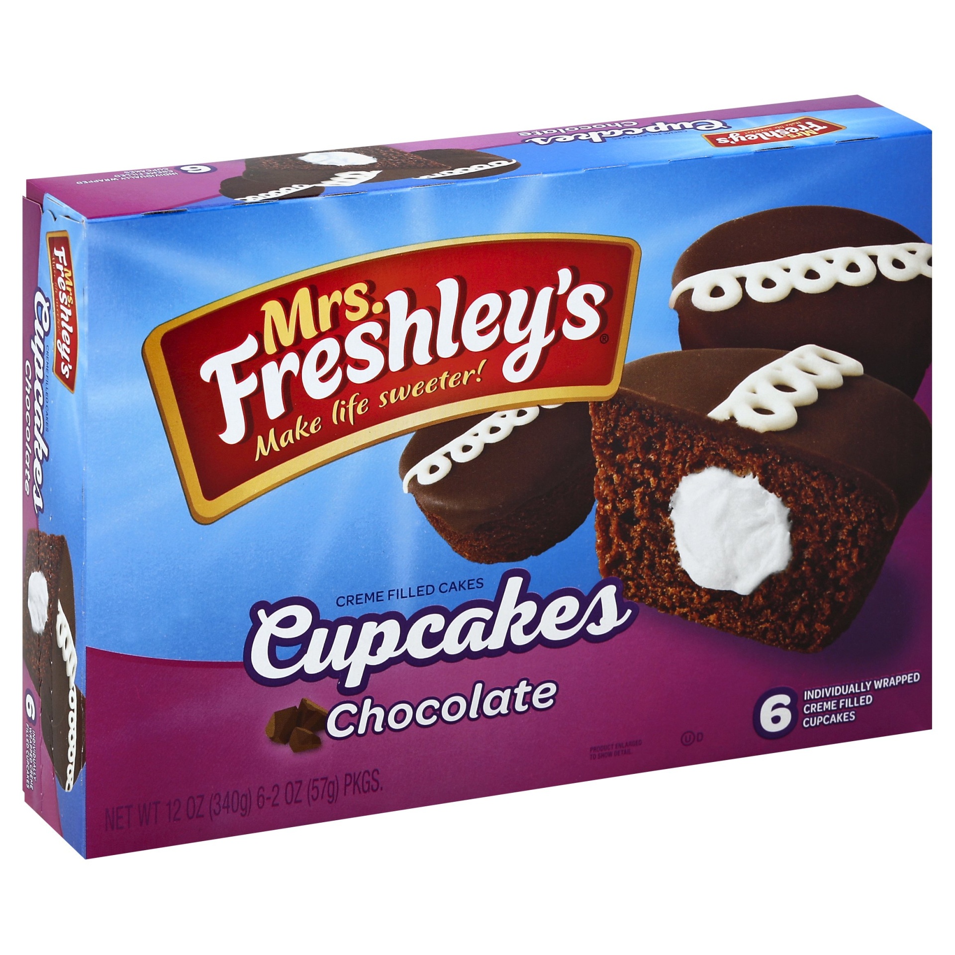slide 1 of 1, Mrs. Freshley's Chocolate Cupcakes Creme Filled Cakes, 6 ct; 2 oz