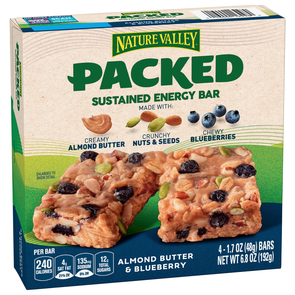 slide 2 of 12, Nature Valley Packed Almond Butter & Blueberry Sustained Energy Bar 4 bars 1.7 oz Wrapper 4 ea Box, 4 ct