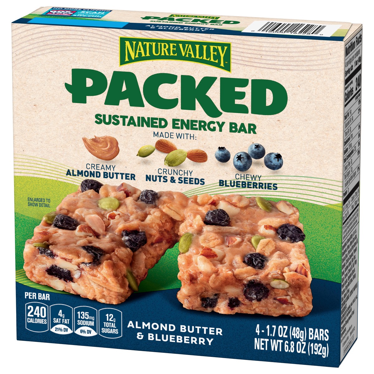 slide 3 of 12, Nature Valley Packed Almond Butter & Blueberry Sustained Energy Bar 4 bars 1.7 oz Wrapper 4 ea Box, 4 ct