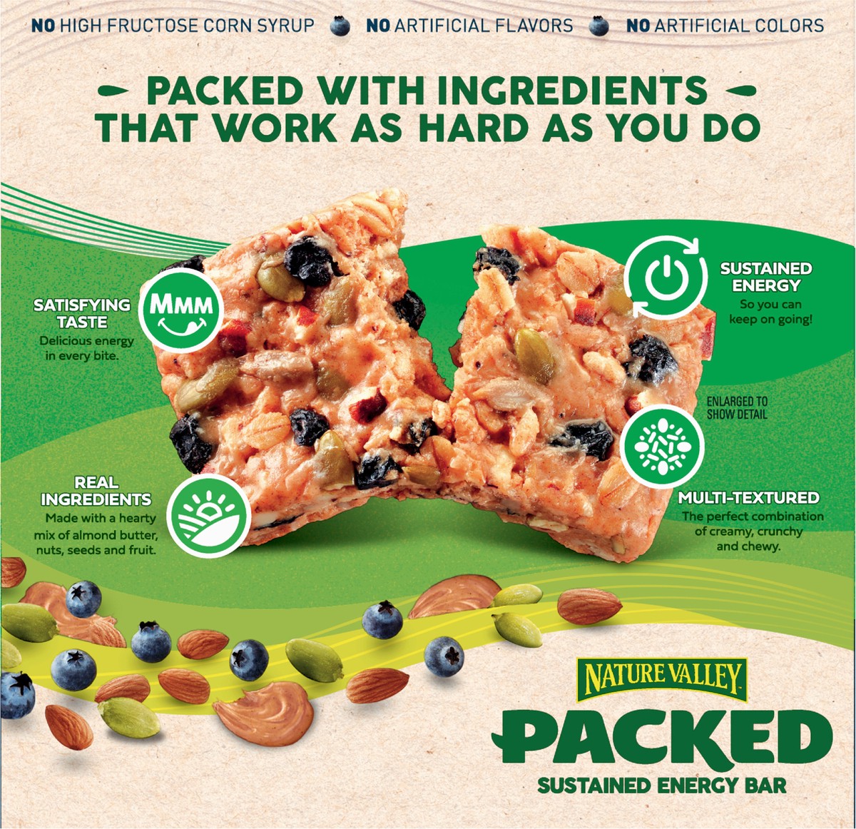 slide 5 of 12, Nature Valley Packed Almond Butter & Blueberry Sustained Energy Bar 4 bars 1.7 oz Wrapper 4 ea Box, 4 ct