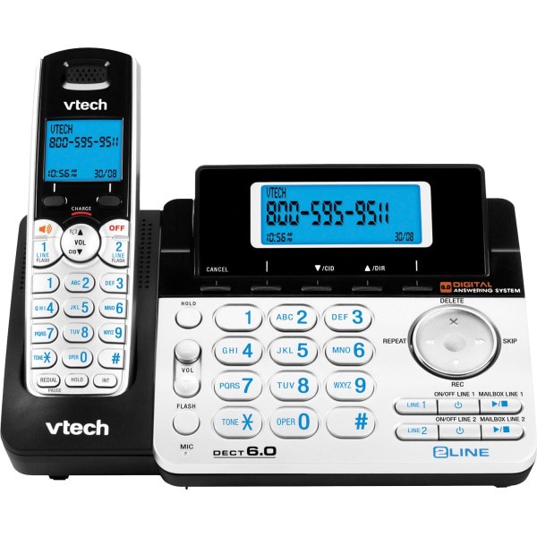 slide 1 of 1, VTech DS6151 DECT 6.0 2-Line Expandable Cordless Phone With Answering System And Caller ID, Silver/Black, 1 ct