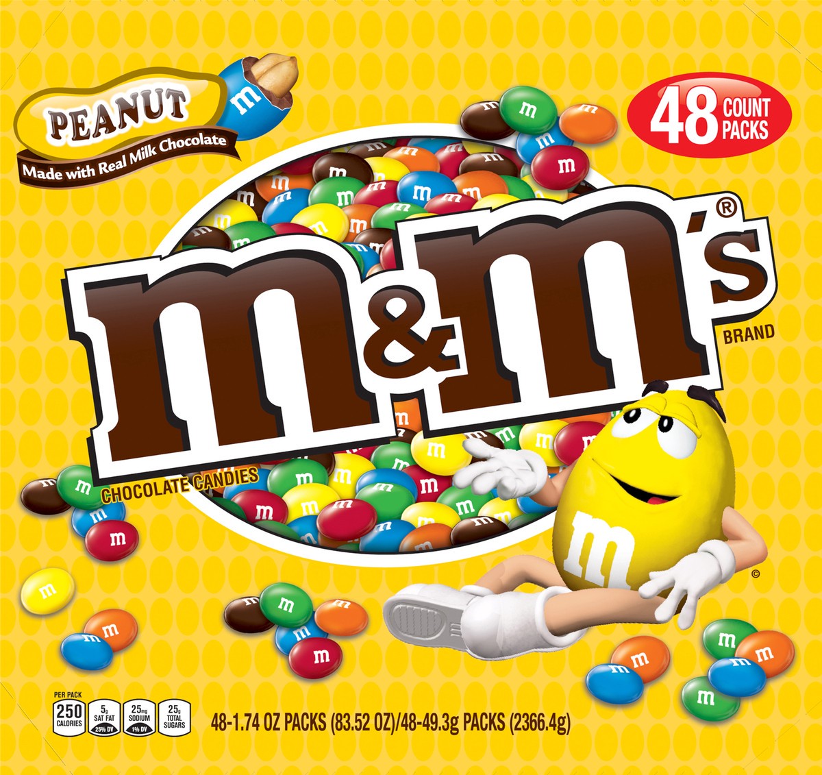 slide 1 of 8, M&M'S Peanut Chocolate Candy, Full Size Bulk Fundraising Candy, 1.74 oz, 48 ct, 48 ct