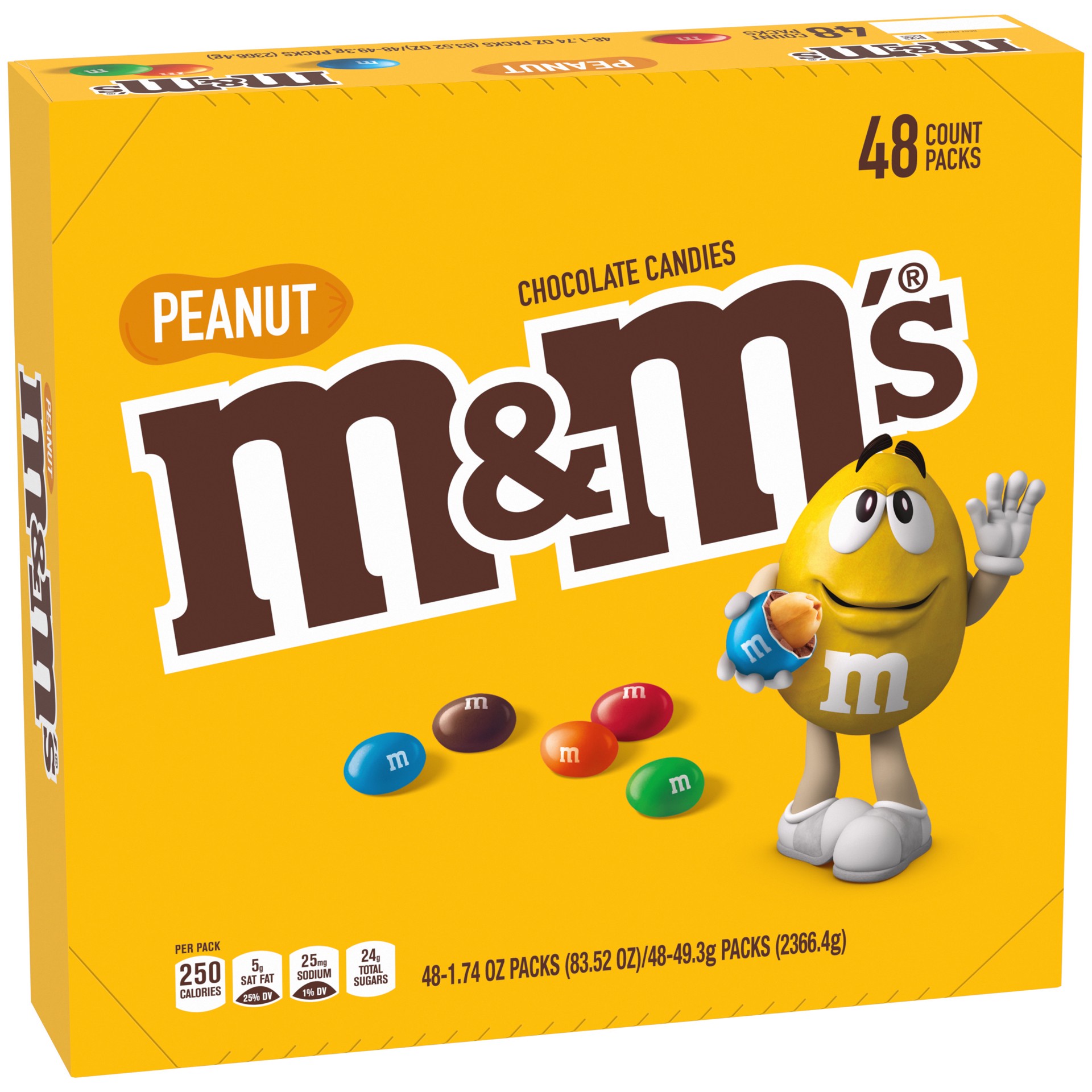 slide 1 of 8, M&M's Individually Wrapped Peanut Milk Chocolate Candy Bulk, 1.74 Oz Packs, 48 Ct Box, 83.52 oz