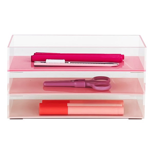 slide 3 of 4, Realspace® Acrylic Stackable Organizer Trays, 4-1/2""H x 8-1/4""W x 3""D, Clear/Pink, 1 ct