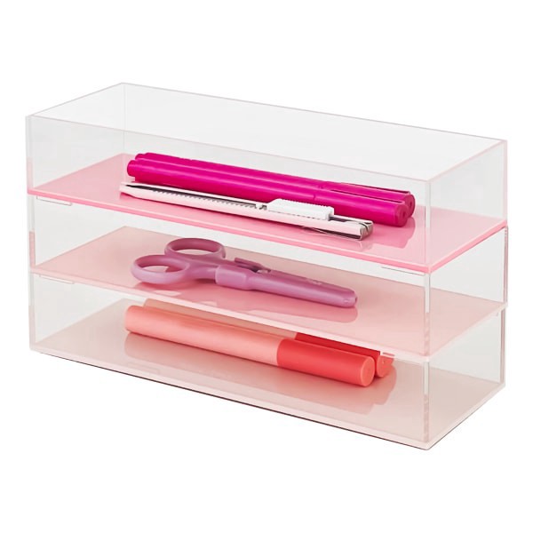 slide 4 of 4, Realspace® Acrylic Stackable Organizer Trays, 4-1/2""H x 8-1/4""W x 3""D, Clear/Pink, 1 ct