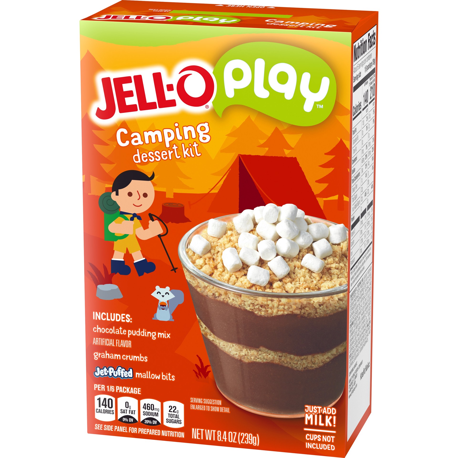 slide 6 of 11, Jell-O Play Camping Dessert Kit with Chocolate Pudding Mix, Graham Crumbs & Jet-Puffed Marshmallow Bits, 8.4 oz Box, 8.4 oz