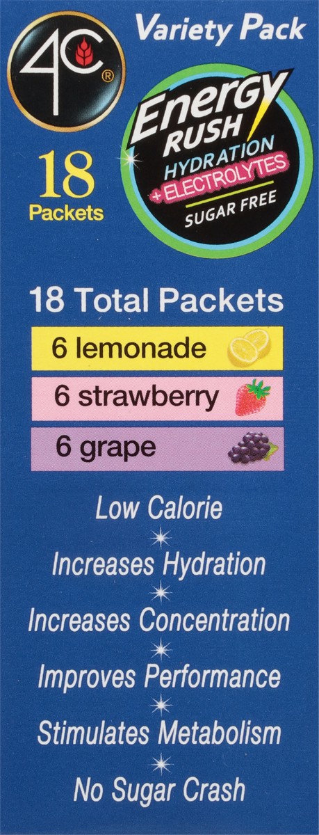 slide 3 of 14, 4C Energy Rush Hydration + Electrolytes Drink Mix Variety Pack - 18 ct, 18 ct