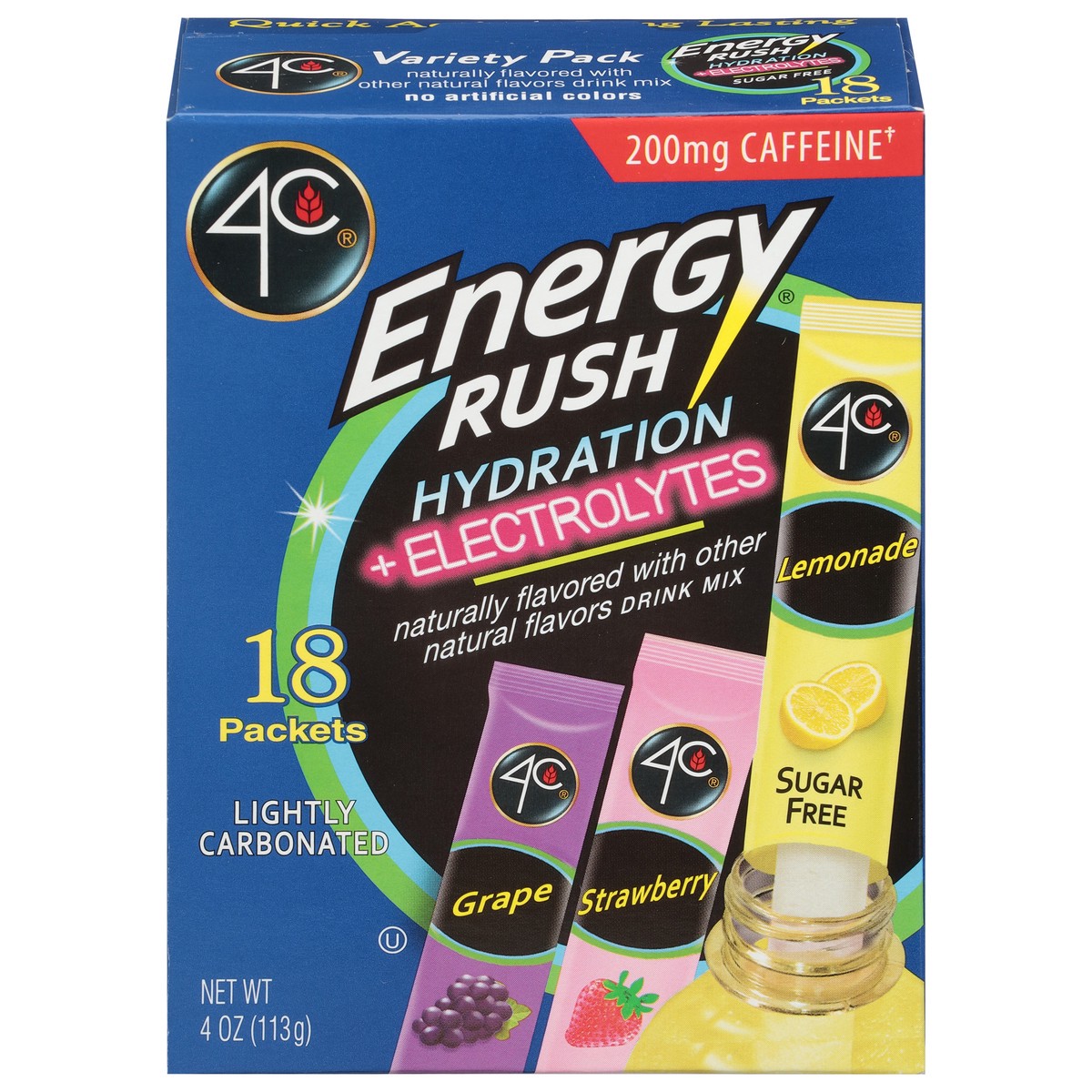 slide 1 of 14, 4C Energy Rush Hydration + Electrolytes Drink Mix Variety Pack - 18 ct, 18 ct