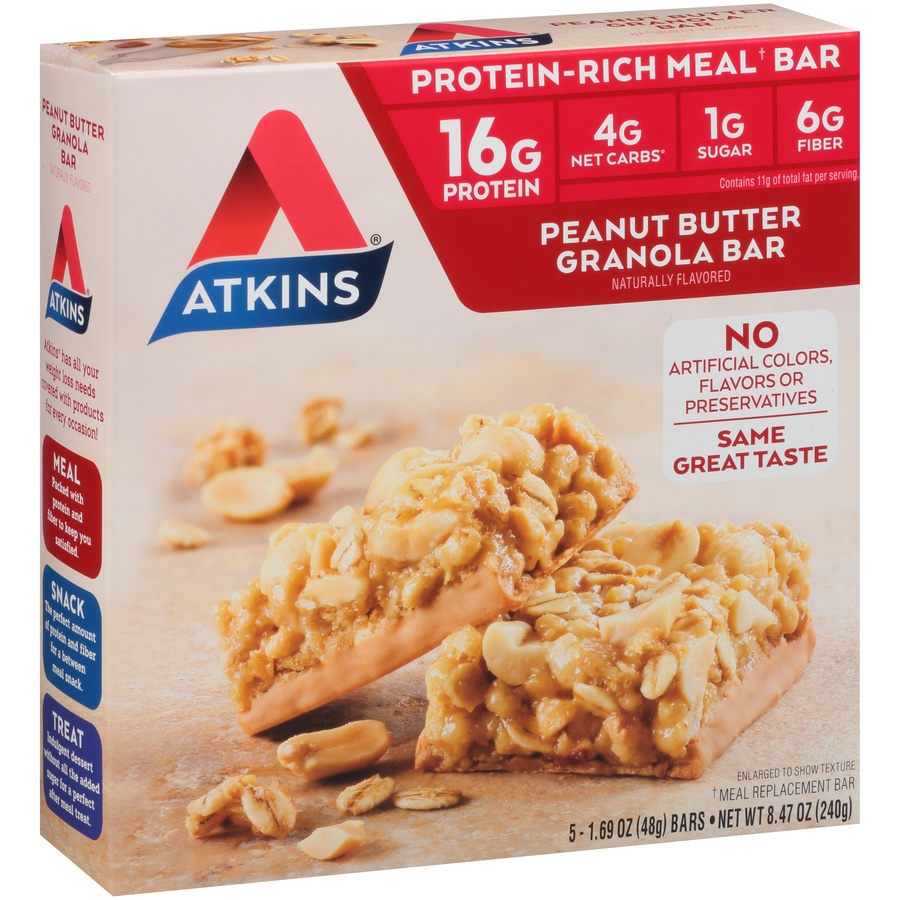 slide 2 of 8, Atkins Advantage Peanut Butter Granola Bars, 5 ct; 1.69 oz