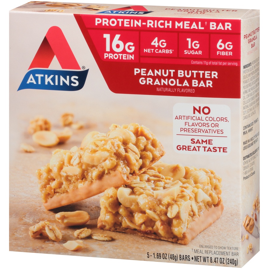 slide 3 of 8, Atkins Advantage Peanut Butter Granola Bars, 5 ct; 1.69 oz
