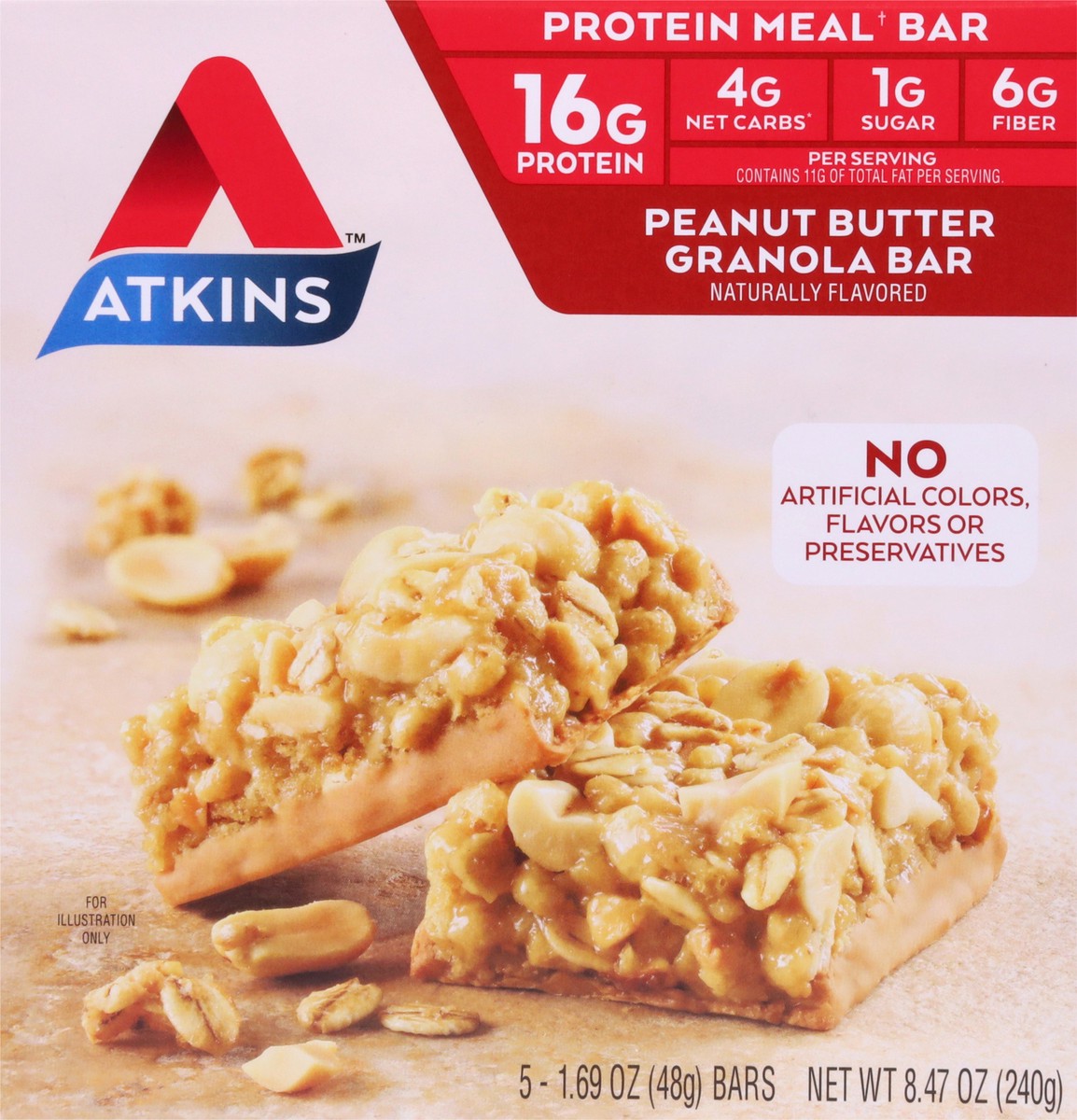 slide 6 of 9, Atkins Granola Bar, Peanut Butter, 8.5 oz