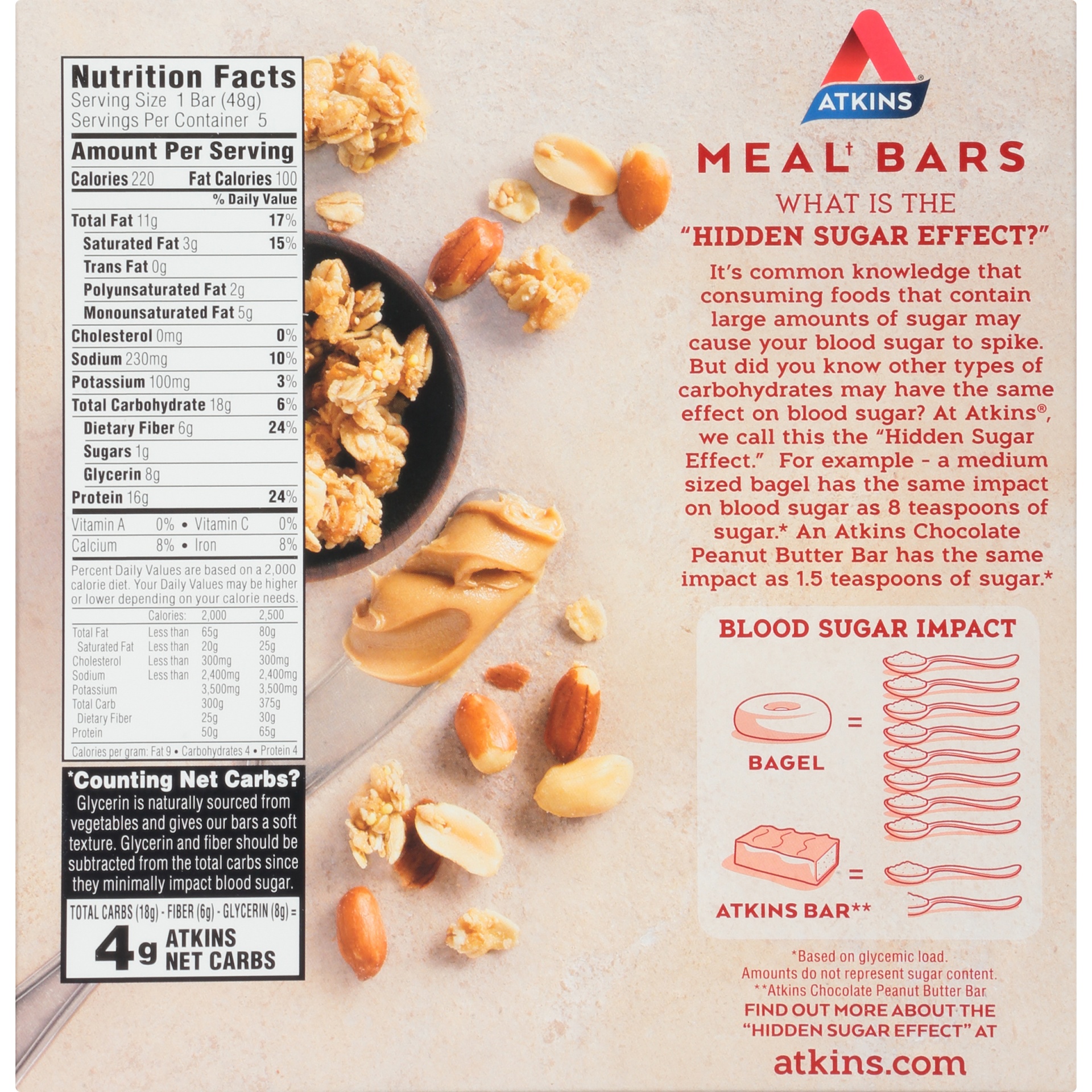 slide 6 of 8, Atkins Advantage Peanut Butter Granola Bars, 5 ct; 1.69 oz