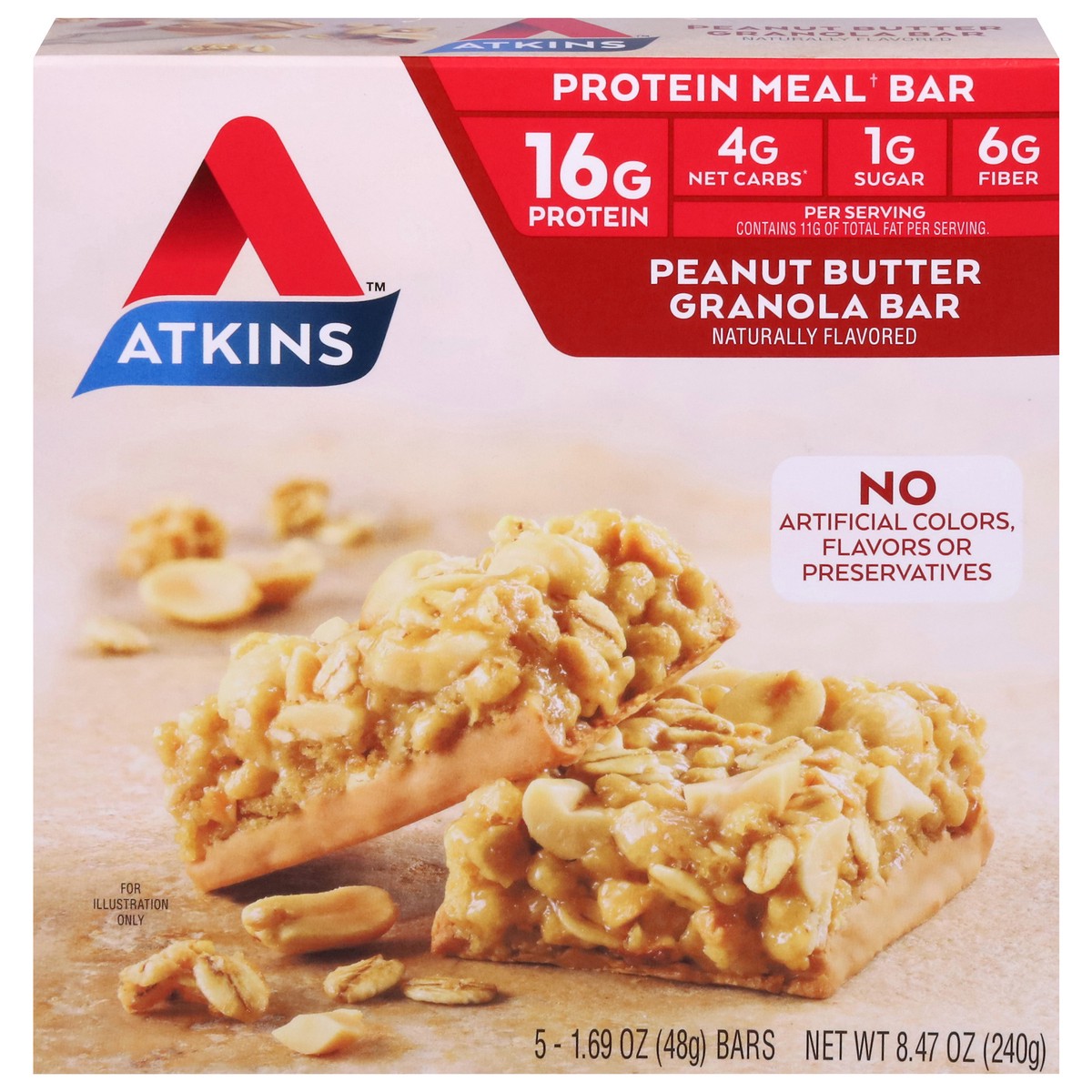 slide 1 of 9, Atkins Granola Bar, Peanut Butter, 8.5 oz