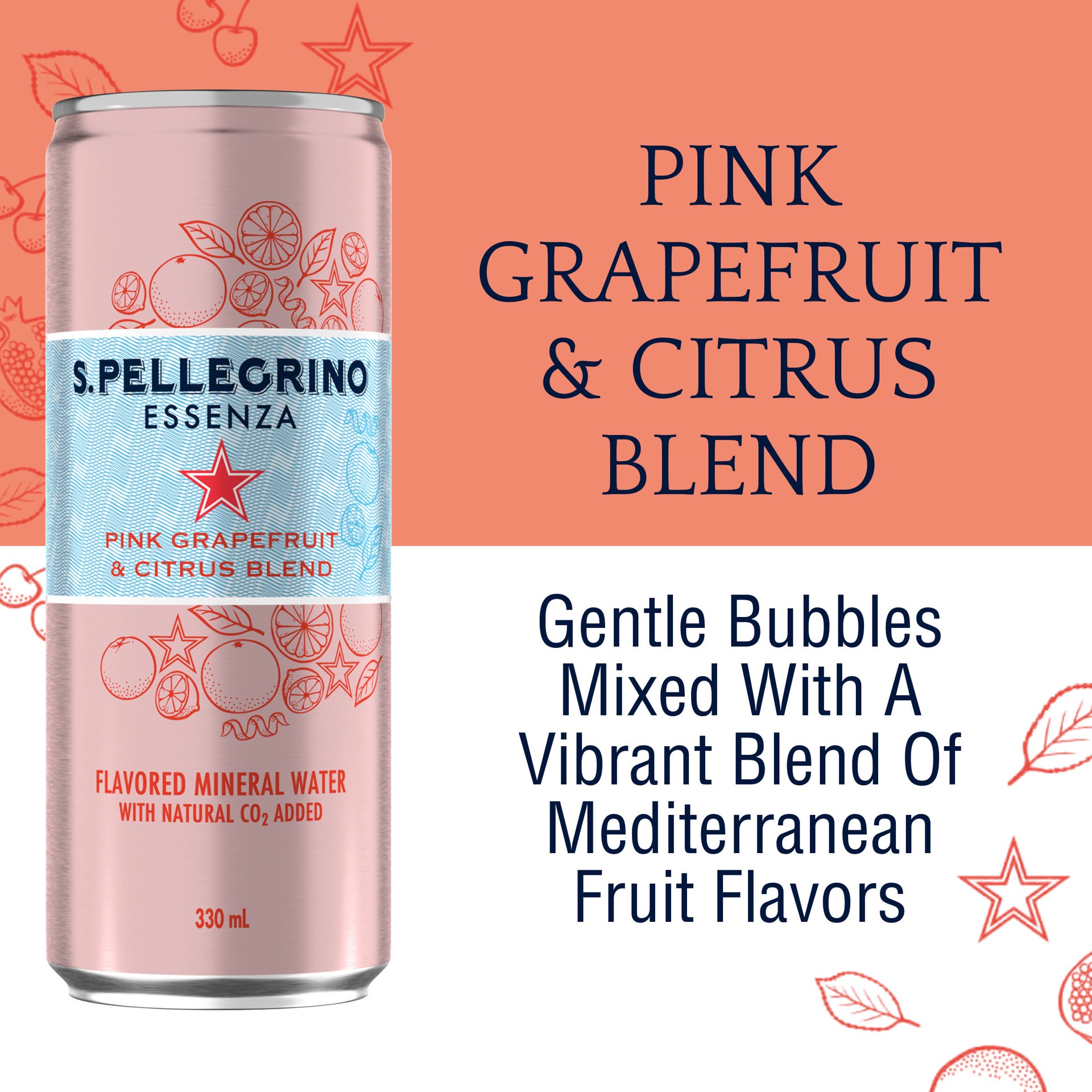 slide 3 of 3, S.Pellegrino Essenza Pink Grapefruit & Citrus Flavored Mineral Water with CO2 Added, 8 Pack of 11.15 Fl Oz Cans, 5.82 lb