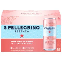S.Pellegrino Essenza Pink Grapefruit & Citrus Flavored Mineral Water with CO2 Added, 8 Pack of 11.15 Fl Oz Cans