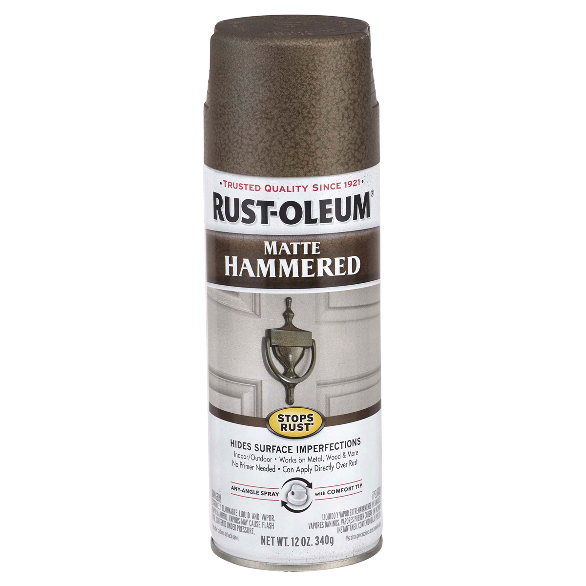 slide 1 of 9, Rust-Oleum Stops Rust Protective Hammered Metal Finish Spray Paint 314418, Matte Brown, 12 oz