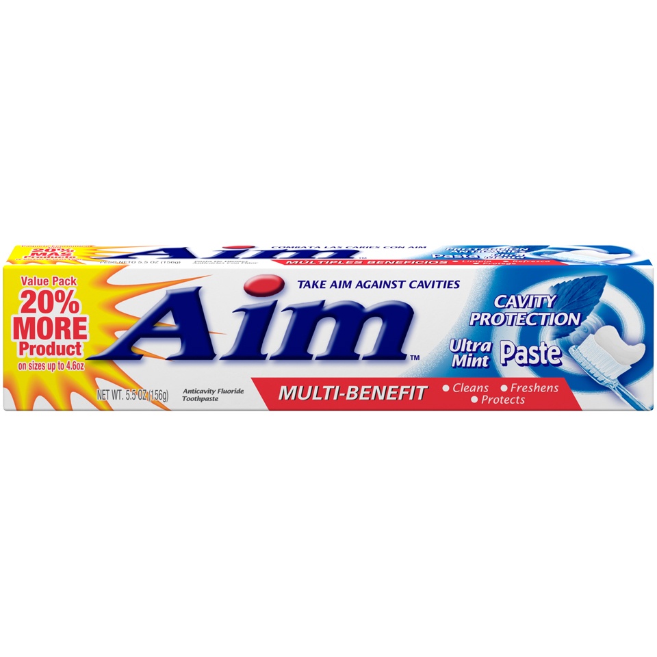 slide 1 of 4, Aim Multi-Benefit Cavity Protection Ultra Mint Paste, 5.5 oz