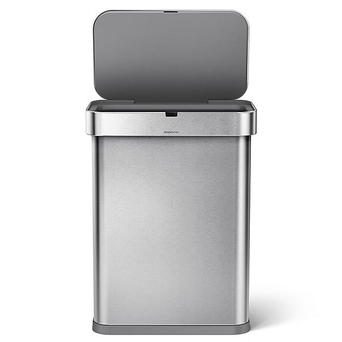 slide 1 of 6, simplehuman Rectangular Voice/Motion Sensor Trash Can - Brushed Stainless Steel, 58 liter