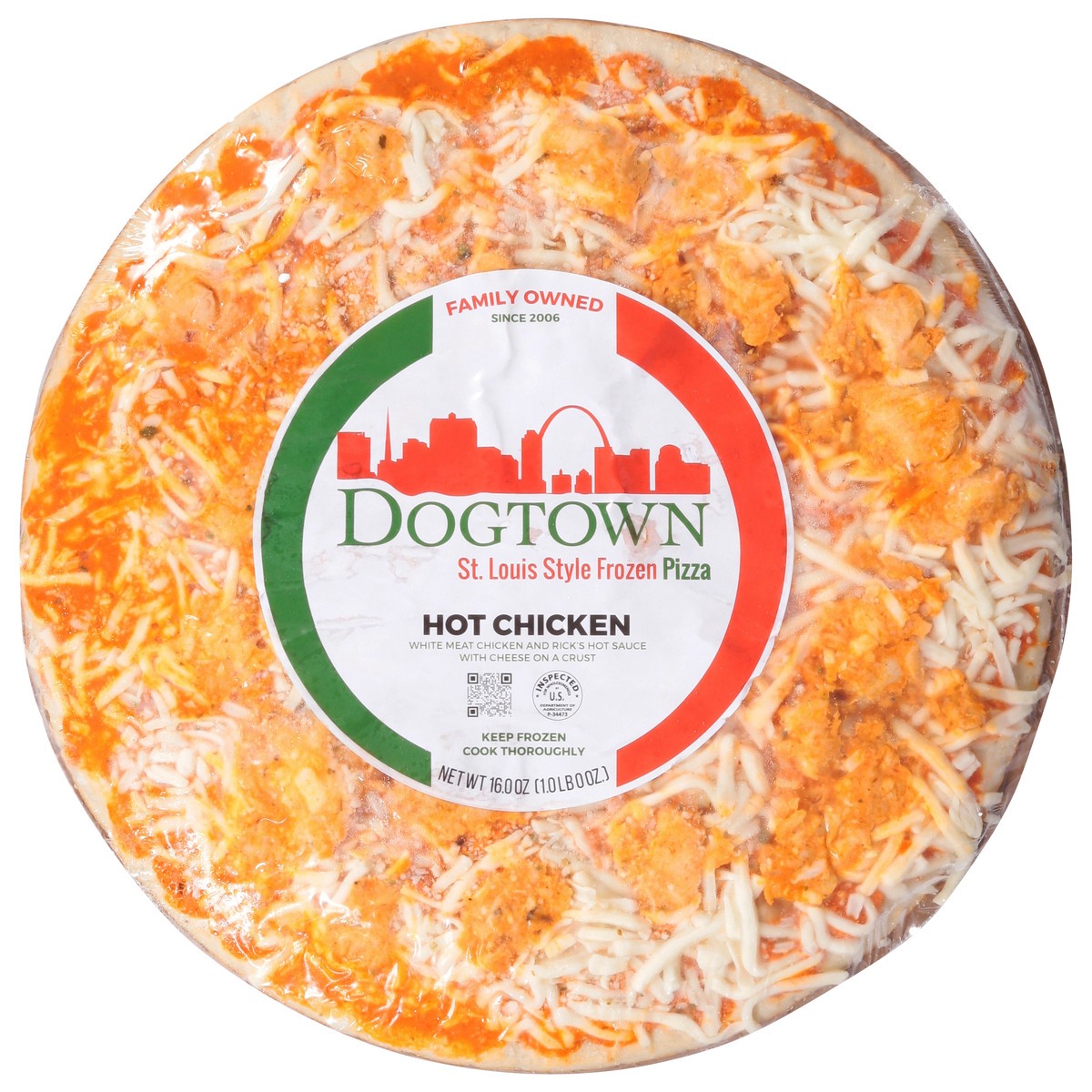 slide 1 of 13, Dogtown St. Louis Style Hot Chicken Pizza 16.0 oz, 16 oz