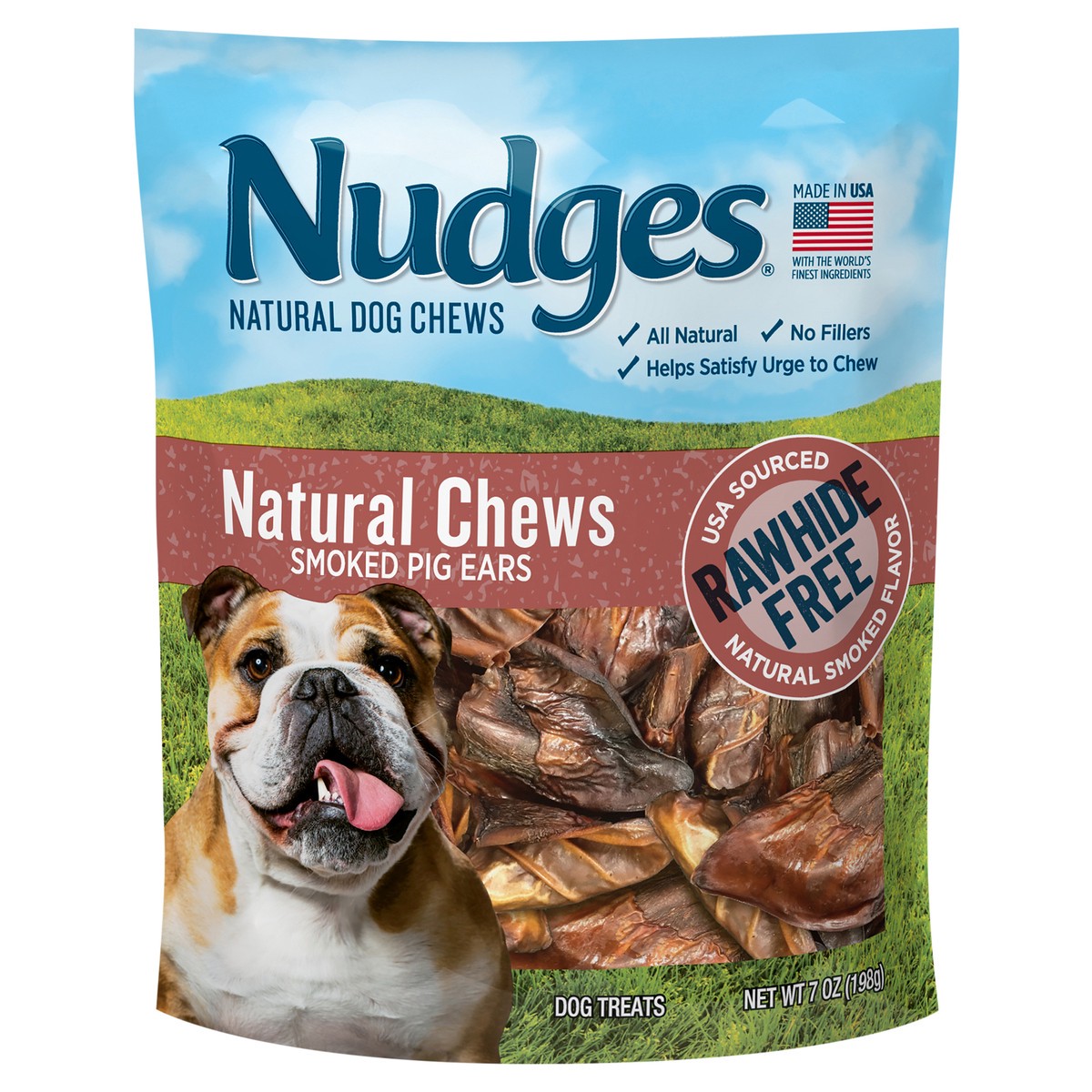 slide 1 of 9, Nudges Natural Real Pork Chews Rawhide Free Dog Treats, 7 oz