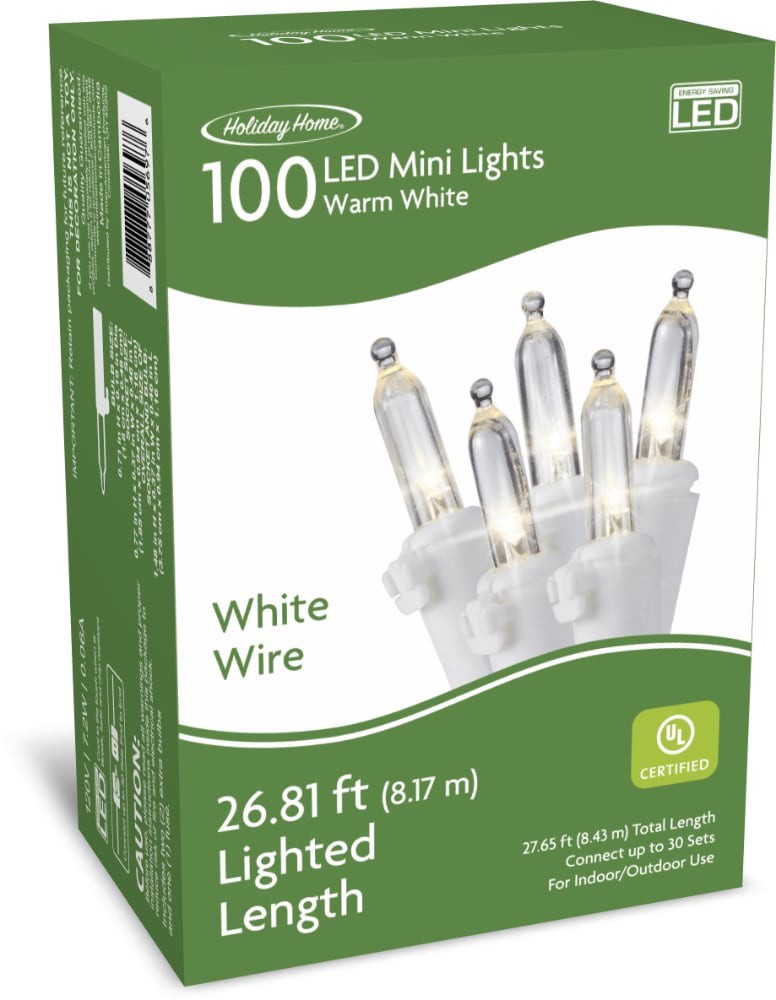 slide 1 of 1, Holiday Home Led Green Wire Mini 100 String Christmas Lights - Warm White, 26.81 ft