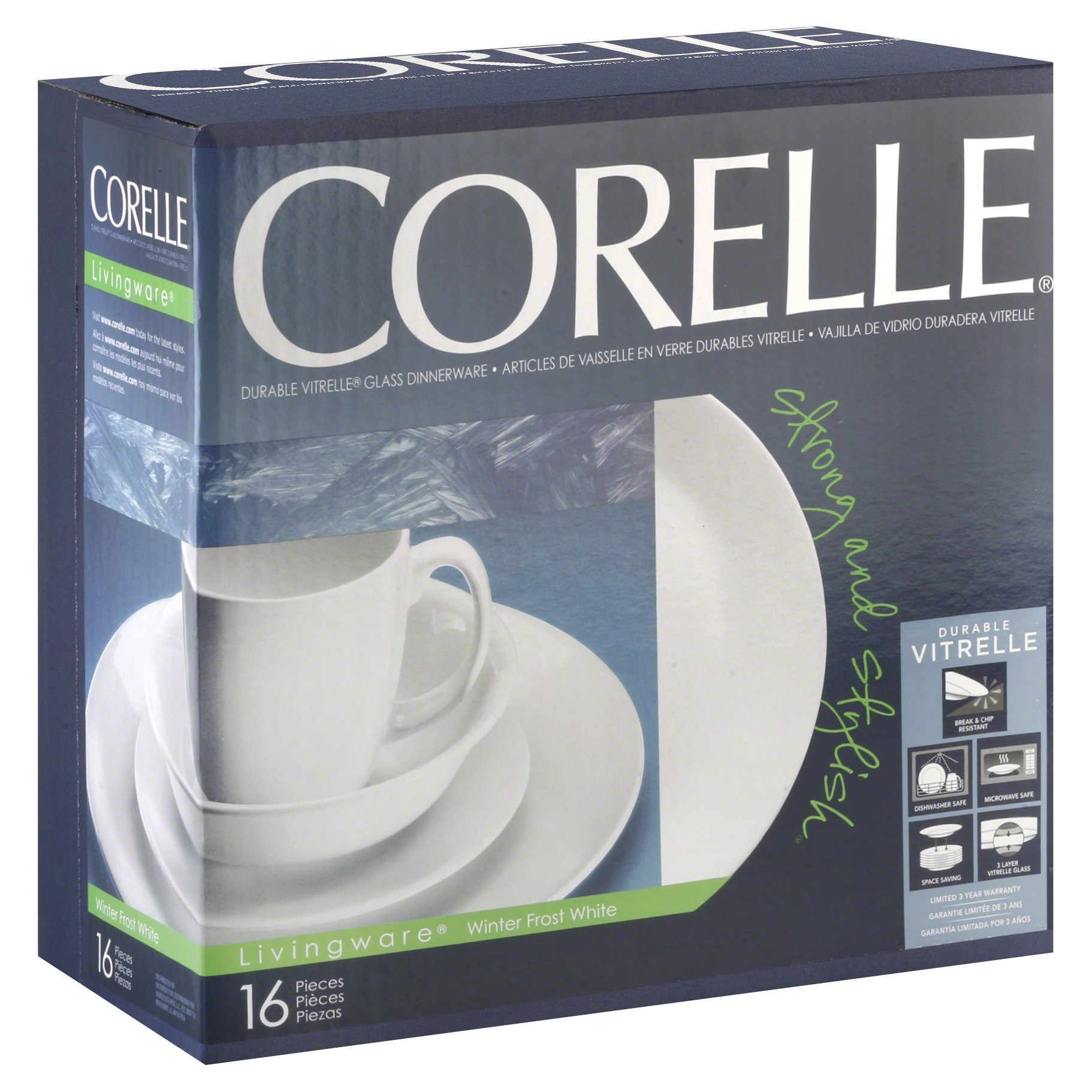 slide 1 of 6, Corelle Livingware Winter Frost Vitrelle Dinnerware Set White, 16 ct