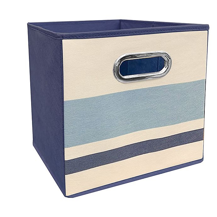 slide 1 of 1, Relaxed Living Varsity Stripe Square Collapsible Storage Bin - Blue, 11 in