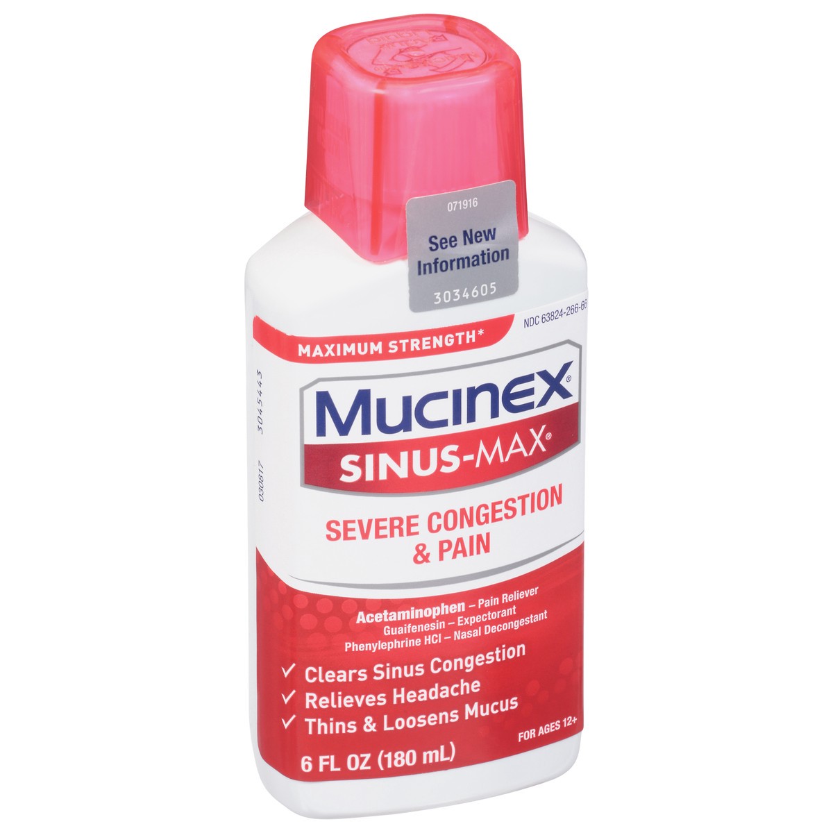 slide 8 of 9, Mucinex Sinus-Max Adult Liquid Severe Congestion & Pain Relief, 6 Ounce, 6 oz