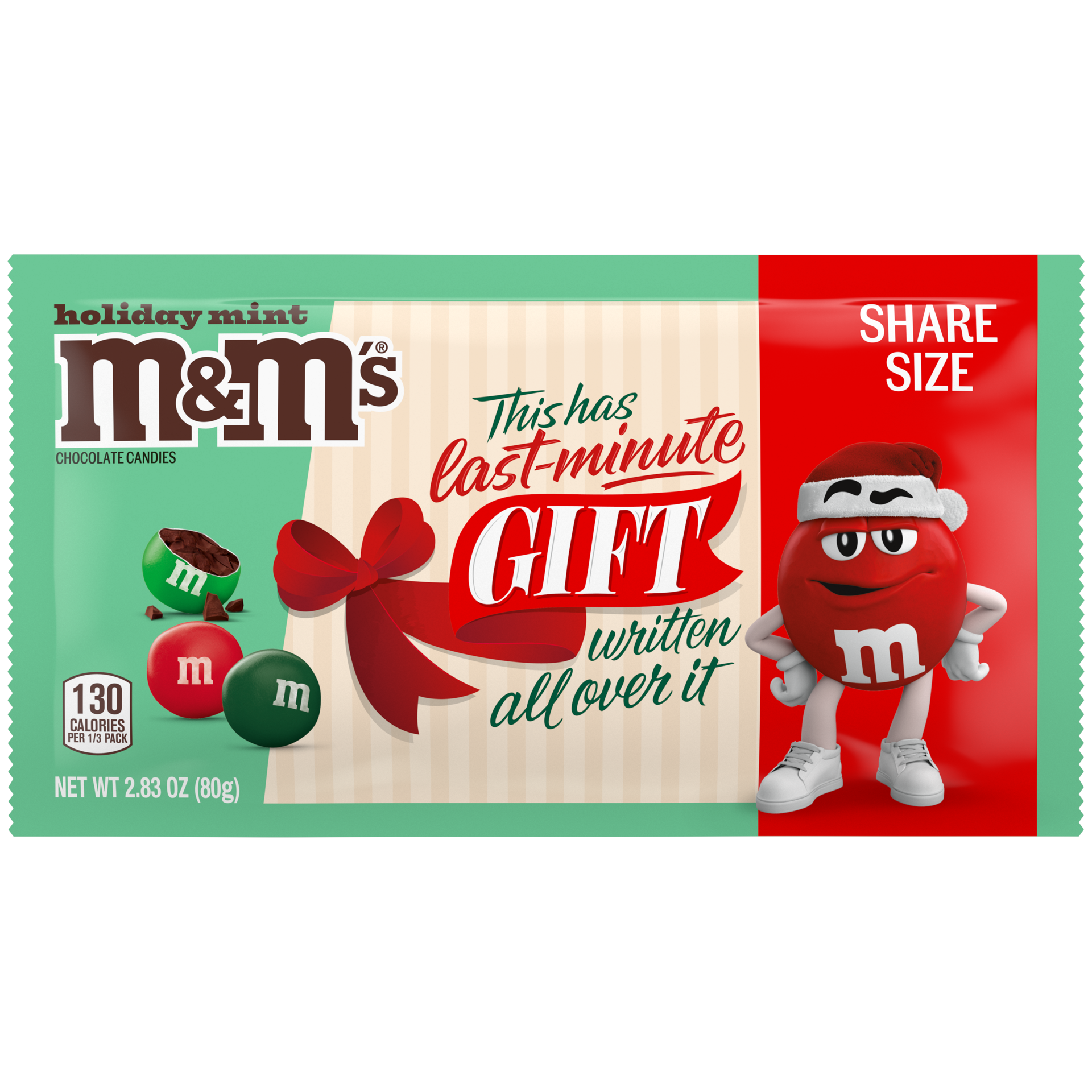 slide 1 of 8, M&M's Mint Chocolate Holiday Message Christmas Candy, Share Size, 2.83 oz Bag, 2 oz