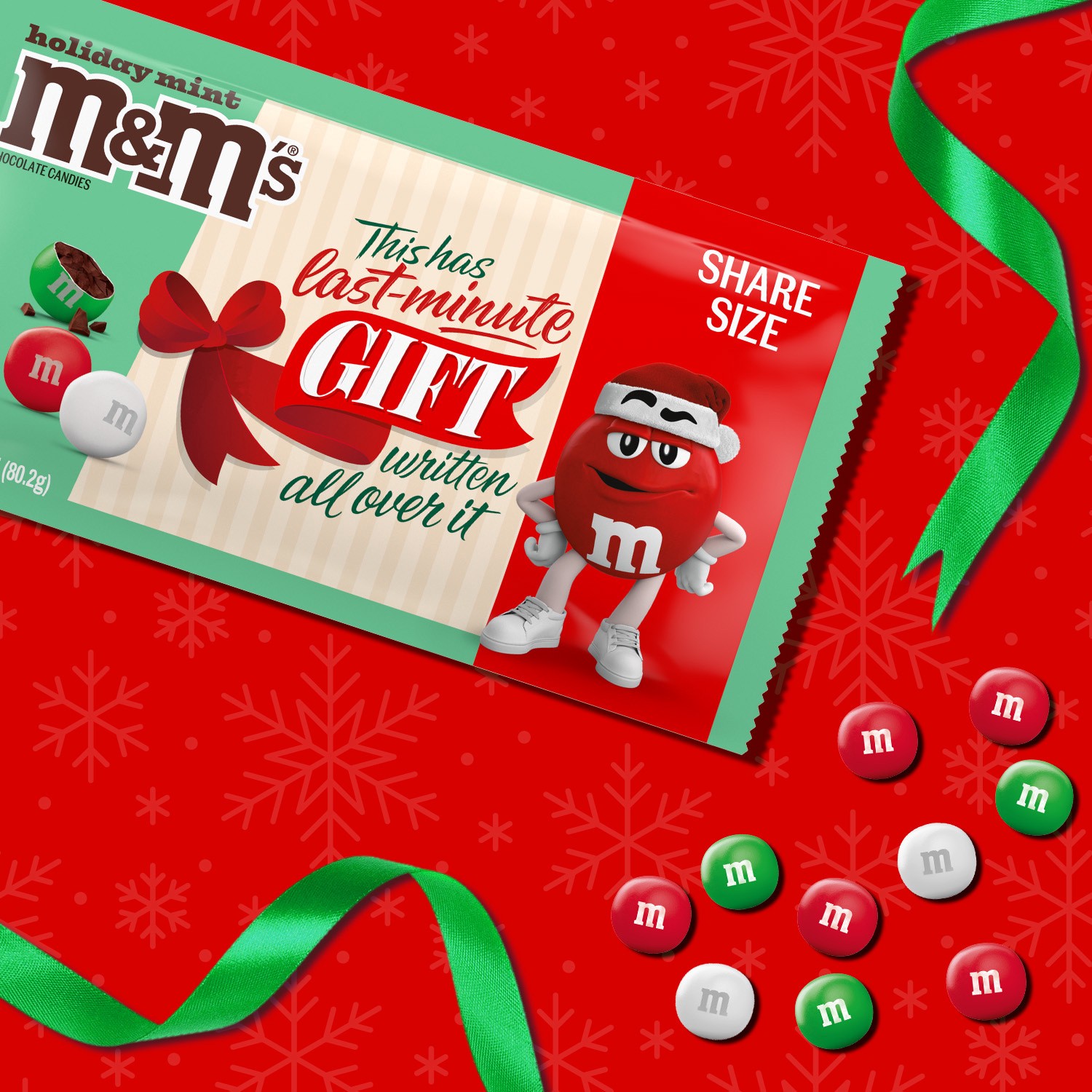 slide 7 of 8, M&M's Mint Chocolate Holiday Message Christmas Candy, Share Size, 2.83 oz Bag, 2 oz