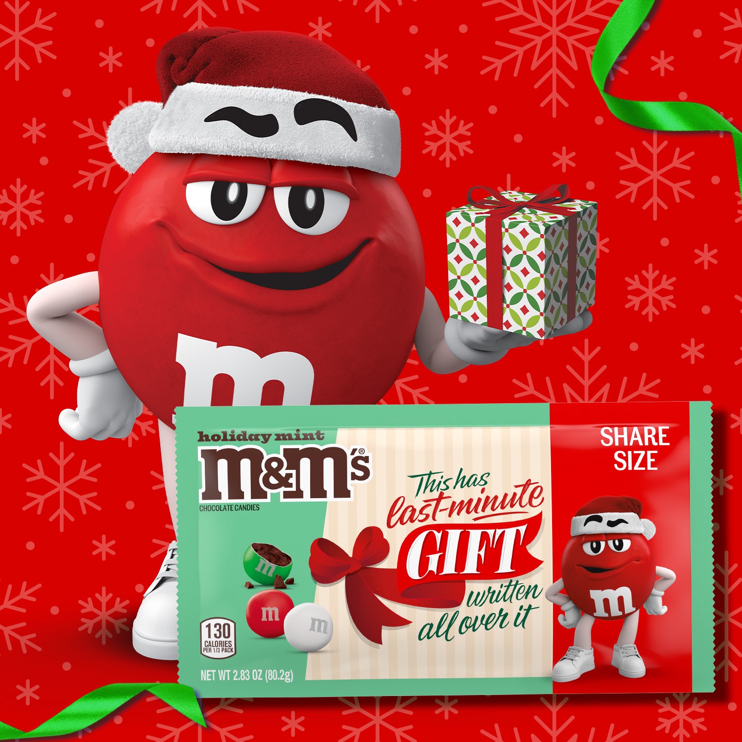 slide 2 of 8, M&M's Mint Chocolate Holiday Message Christmas Candy, Share Size, 2.83 oz Bag, 2 oz