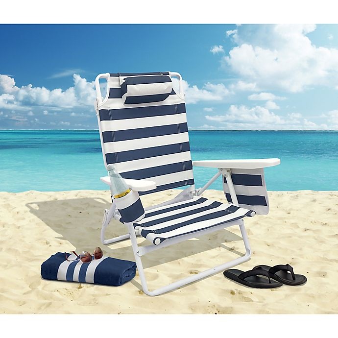 destination summer deluxe beach chair in navy with white