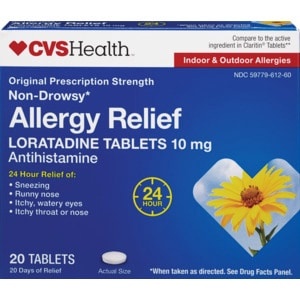 slide 1 of 1, CVS Health Non-Drowsy Allergy Relief Loratadine Tablets, 20 ct; 10 mg