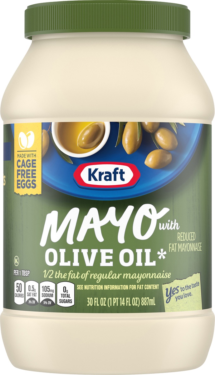 slide 8 of 11, Kraft Mayo with Olive Oil Reduced Fat Mayonnaise Jar, 30 oz