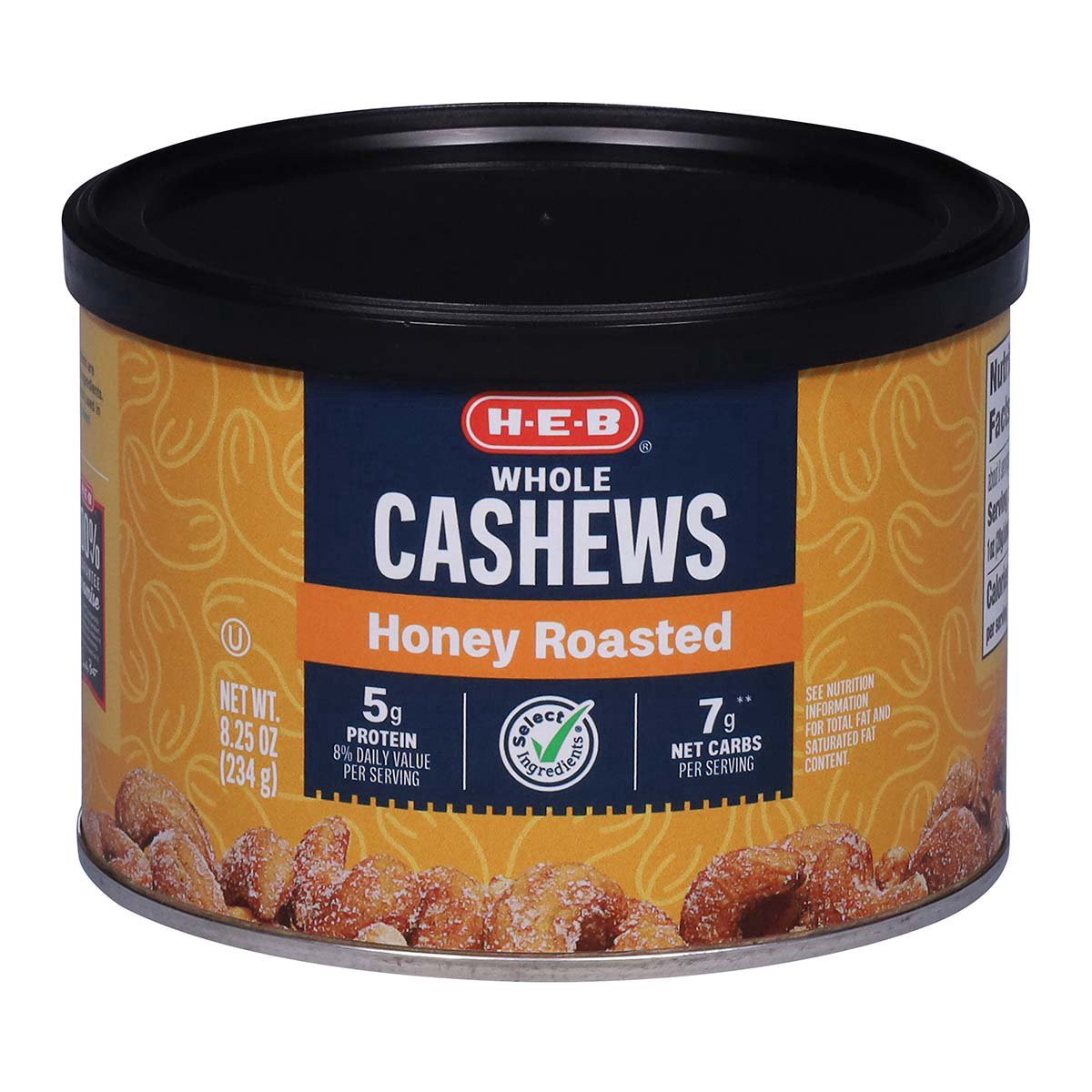 slide 1 of 1, H-E-B Honey Roasted Whole Cashews, 8.25 oz