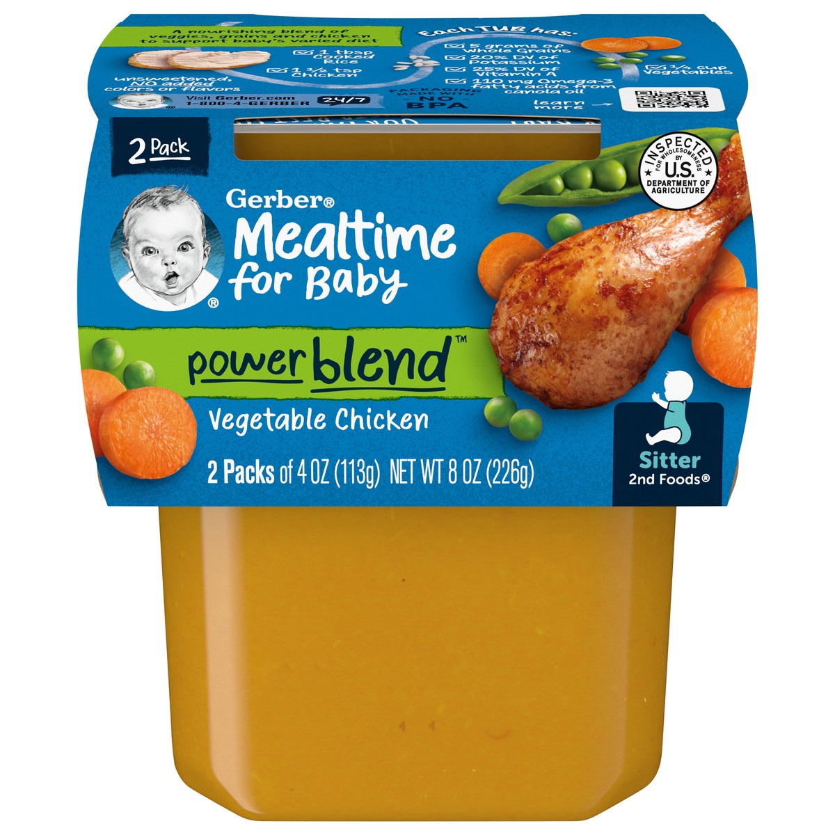 slide 1 of 9, Gerber Stage 2 Baby Food, Vegetable Chicken Puree Tub, Baby Puree, 2 ct