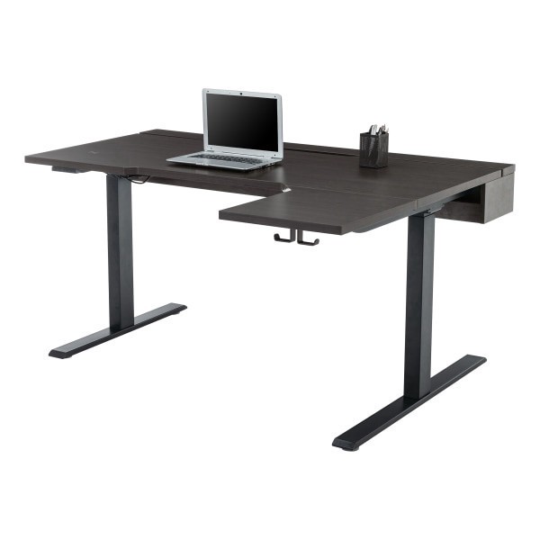 slide 5 of 10, Realspace® Koru Electric 59""W L-Shaped Height-Adjustable Standing Desk with Integrated Power & Charging, Espresso Oak, 1 ct