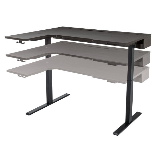 slide 9 of 10, Realspace® Koru Electric 59""W L-Shaped Height-Adjustable Standing Desk with Integrated Power & Charging, Espresso Oak, 1 ct