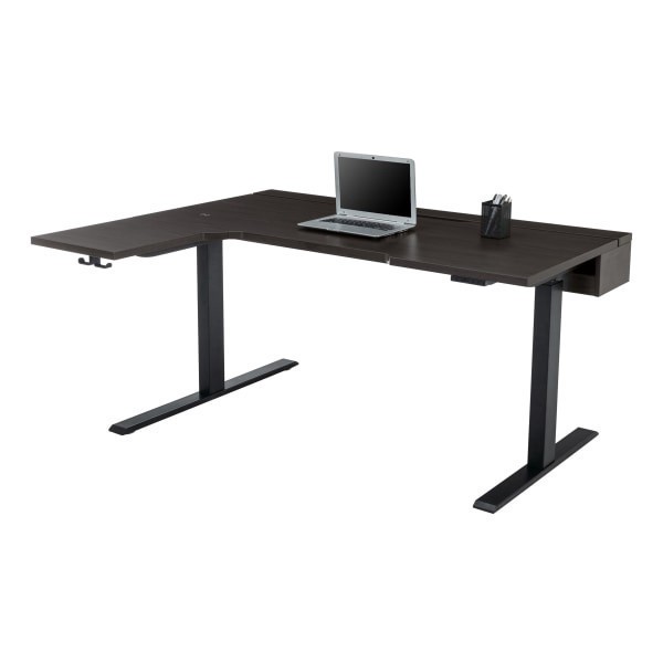 slide 4 of 10, Realspace® Koru Electric 59""W L-Shaped Height-Adjustable Standing Desk with Integrated Power & Charging, Espresso Oak, 1 ct