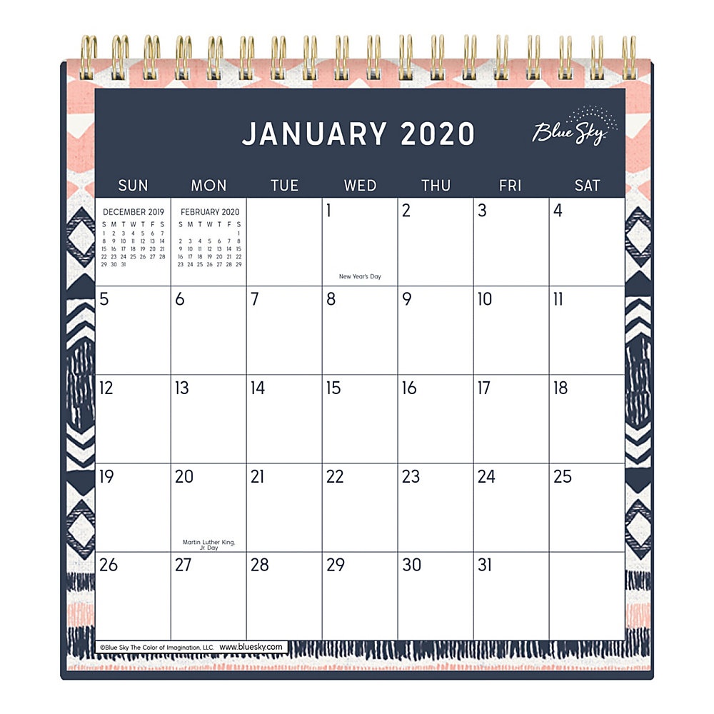 slide 1 of 1, Blue Sky Wirebound Desk Calendar With Stand, 6'' X 6'', Tappeto, January To December 2020, 1 ct