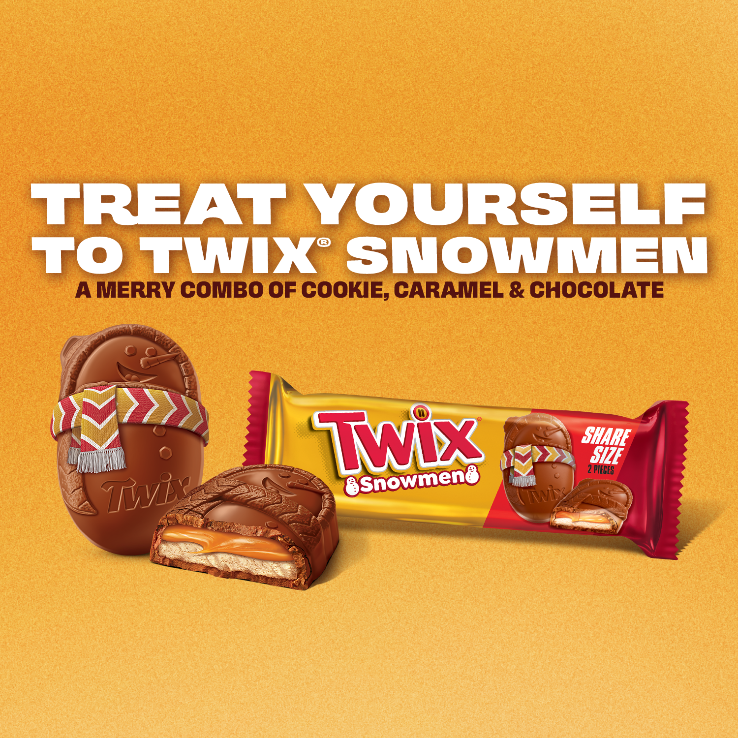 slide 6 of 8, TWIX Caramel Cookie Snowmen Christmas Candy Bars, Share Size, 2.12 Oz, 2 oz