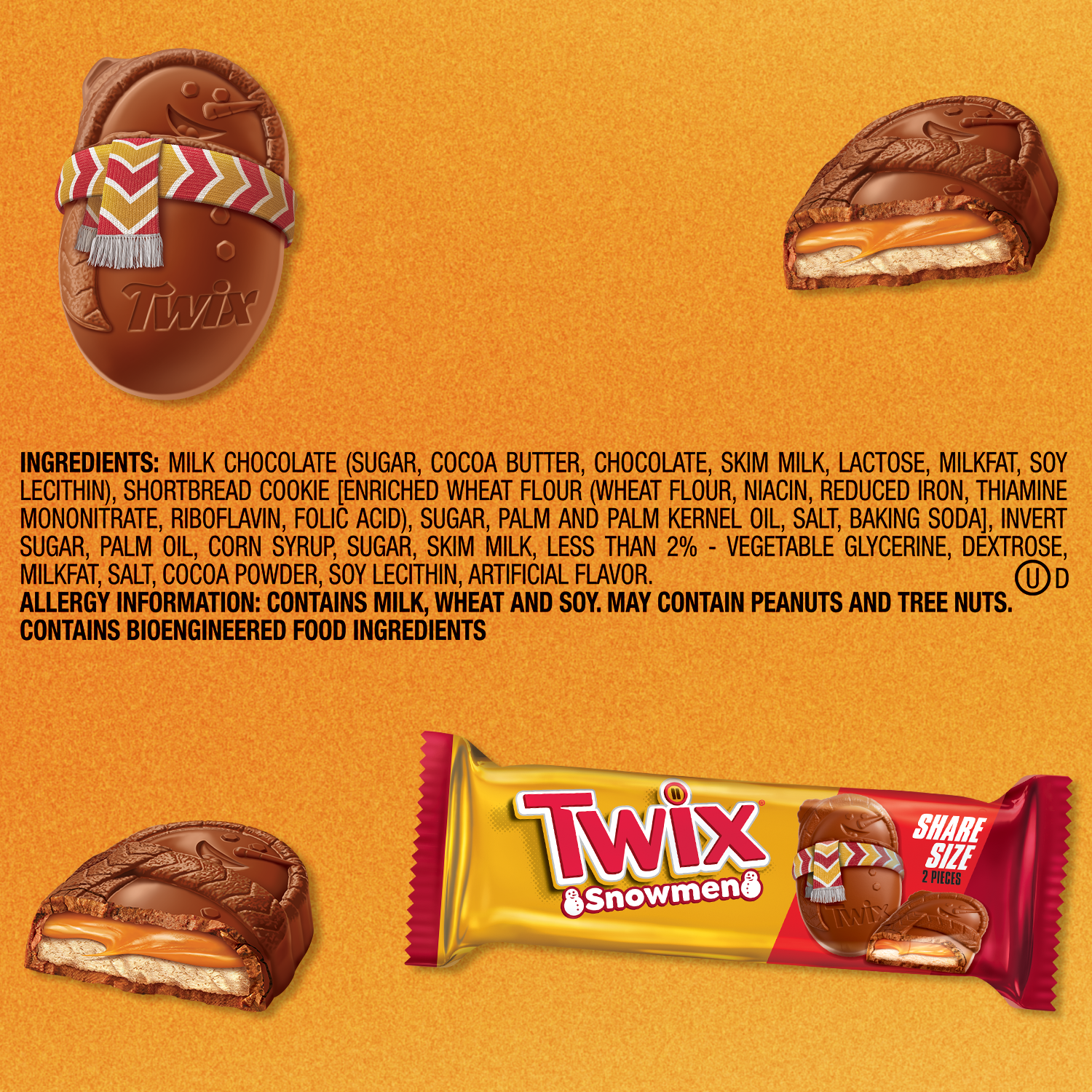 slide 7 of 8, TWIX Caramel Cookie Snowmen Christmas Candy Bars, Share Size, 2.12 Oz, 2 oz